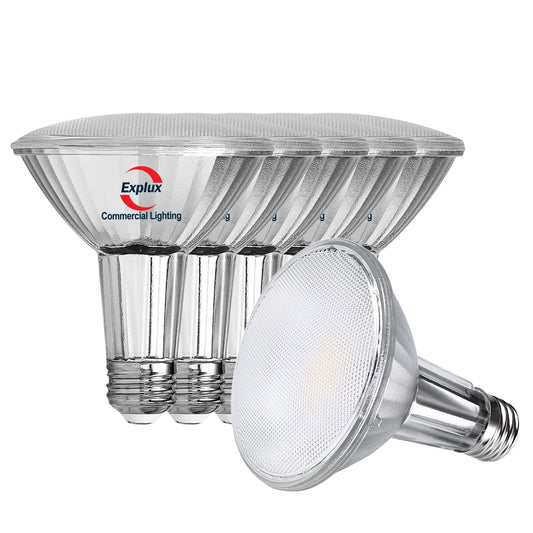 Explux Full Glass PAR30 LED Bulb, 75W Equivalent, Bright White 3000K 6-Pack