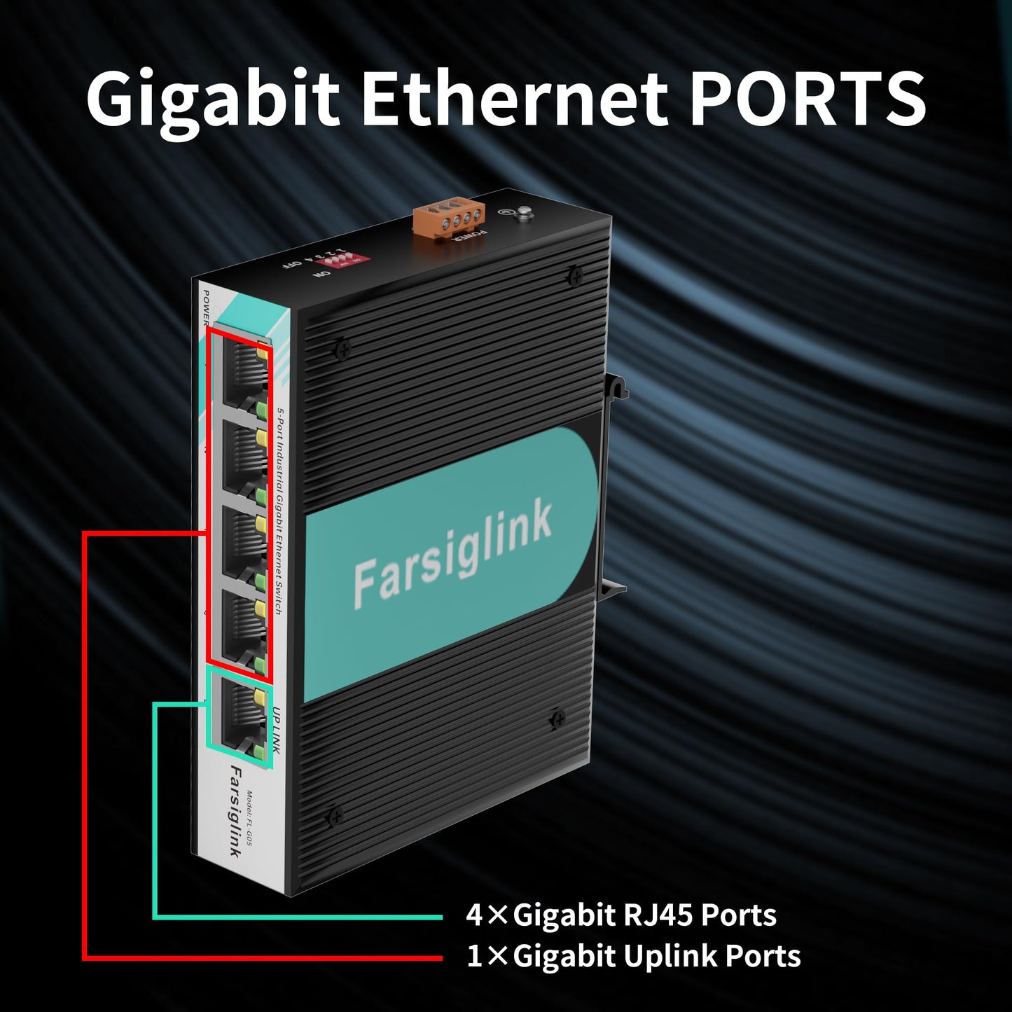 Industrial 5-Port Hardened Full Gigabit DIN-Rail Ethernet Switch