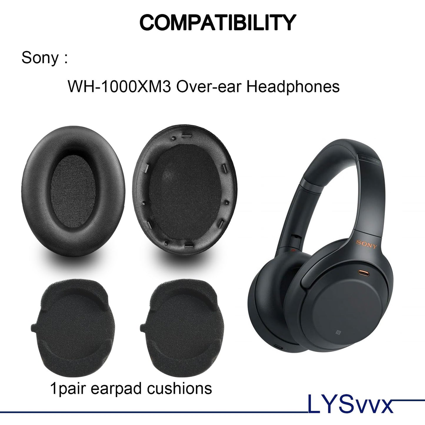 WH-1000XM3 Ear Pads - Replacement Earpads for Sony WH-1000XM3 Headphones(Black)