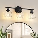 Smplhavn 2025 Upgraded 3-Light Bathroom Light Fixtures, 25 Inch Black Modern Vanity Lights with Clear Glass Shade, Bathroom Wall Lamp over Mirror