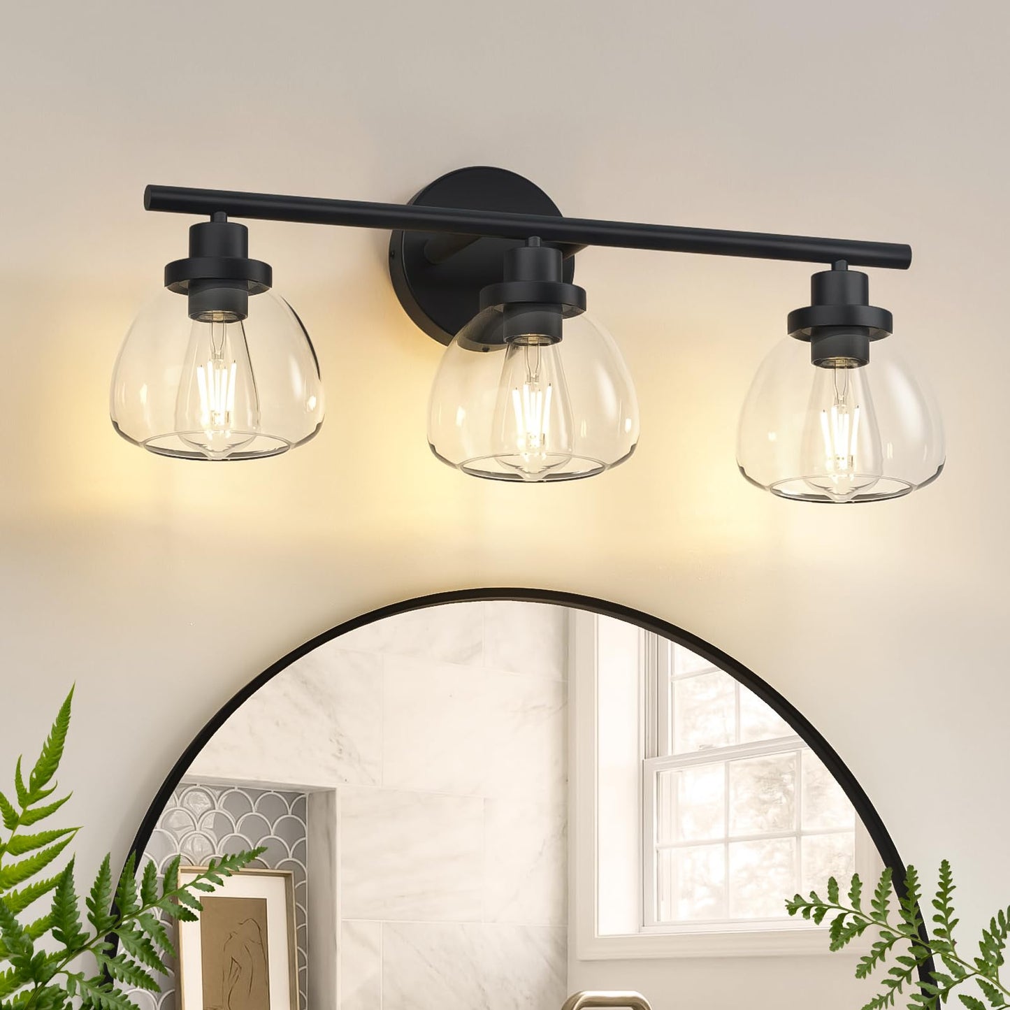 Smplhavn 2025 Upgraded 3-Light Bathroom Light Fixtures, 25 Inch Black Modern Vanity Lights with Clear Glass Shade, Bathroom Wall Lamp over Mirror