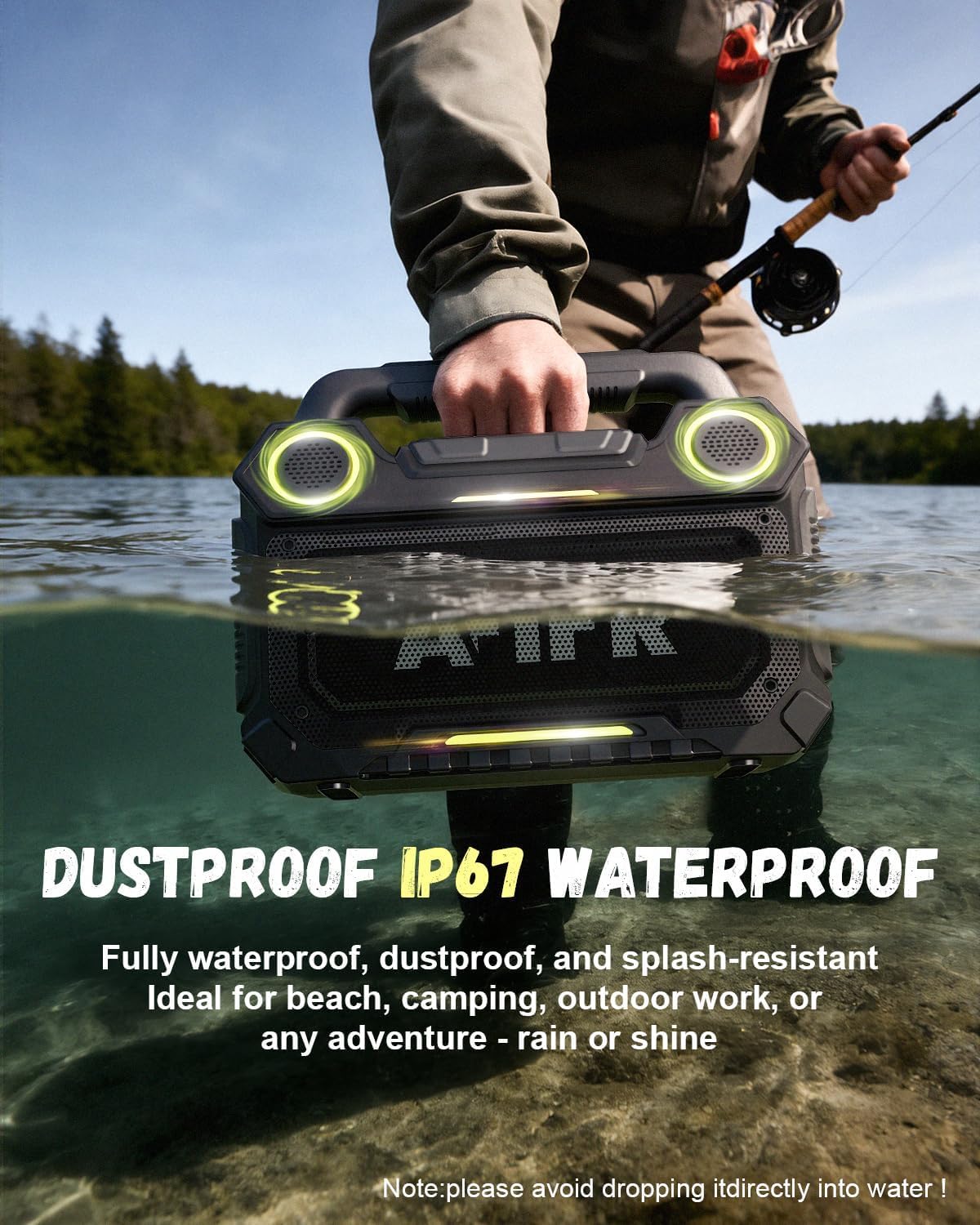 AFIFR Outdoor Bluetooth Speaker, 160W Loud Bass! Rugged, IP67 Waterproof, 24H Playtime with Lights, Wireless TWS Pairing Portable Speakers for Party