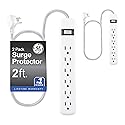 GE 6-Outlet Surge Protector Power Strip 2-Pack, 2ft Braided Extension Cord, 245J Protection, Flat Plug, Wall Mount, Circuit Breaker, ETL Certified