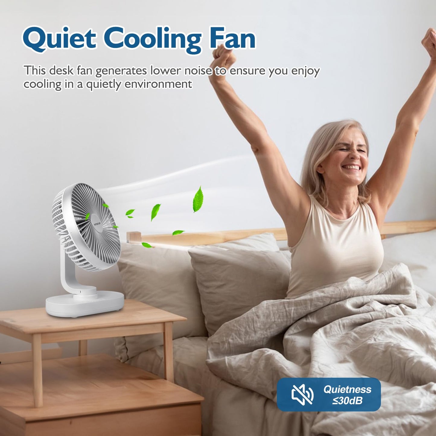 CONBOLA Small Desk Fan for Bedroom, 4000mAh Battery Powered Rechargeable Fan, 90° Vertical Manual and 120° Oscillating, 4 Speeds Air Circulator Fan