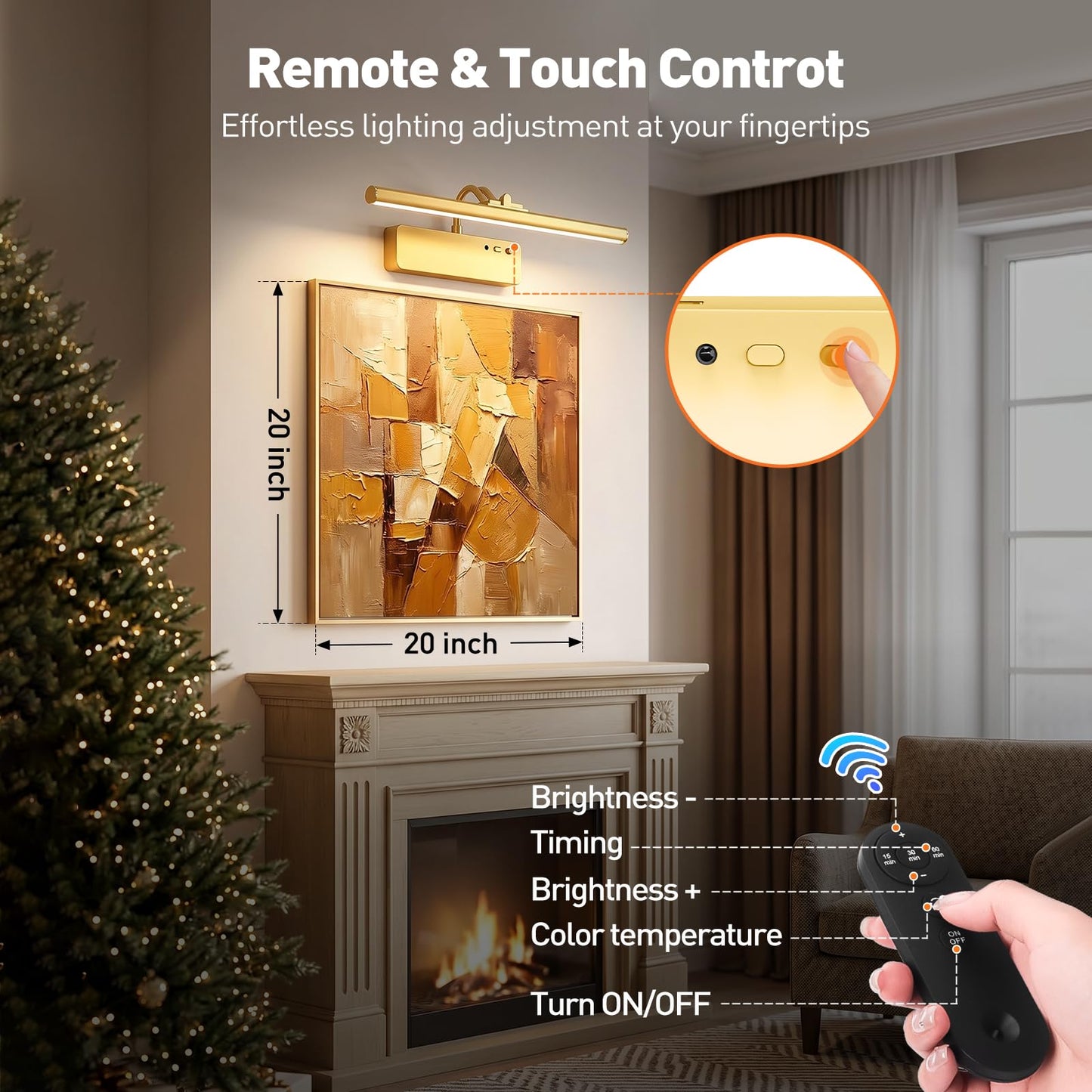 Picture Light, 15.35inch Wireless Picture Lights for Wall Rechargeable, 5400mAh Battery Wall Light with Remote, 3 Color Art Lighting for Paintings