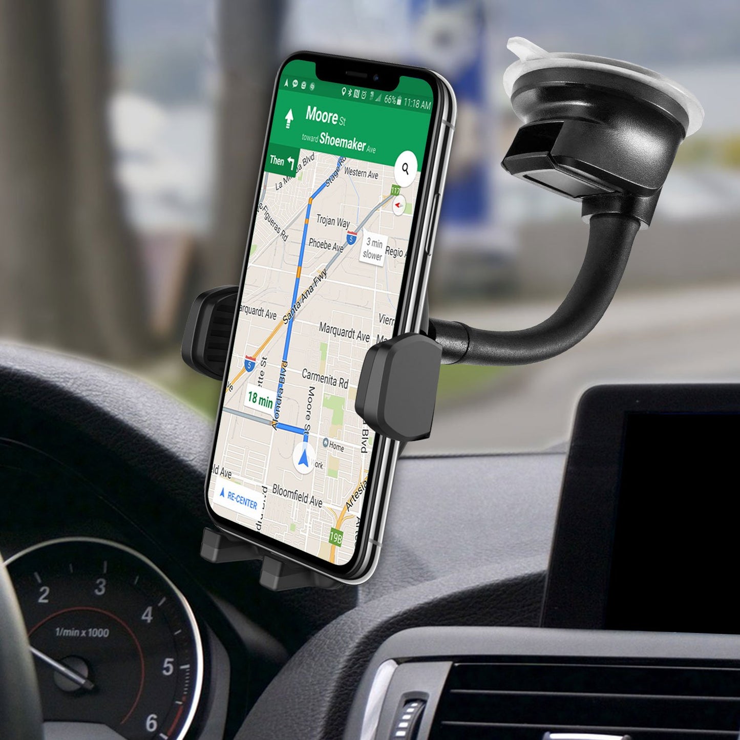 Cellet Windshield/Dashboard Phone Holder Mount - Flexible Gooseneck & Reusable Sticky Suction Pad - Universal Car Phone Holder for GPS Navigation