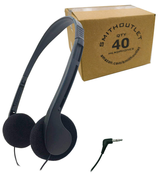 SmithOutlet 40 Pack Student Headphones in Bulk | Model SG-ID-08-40 | Wired 3.5 MM Jack Connectivity | for School, Classroom, Student Testing…