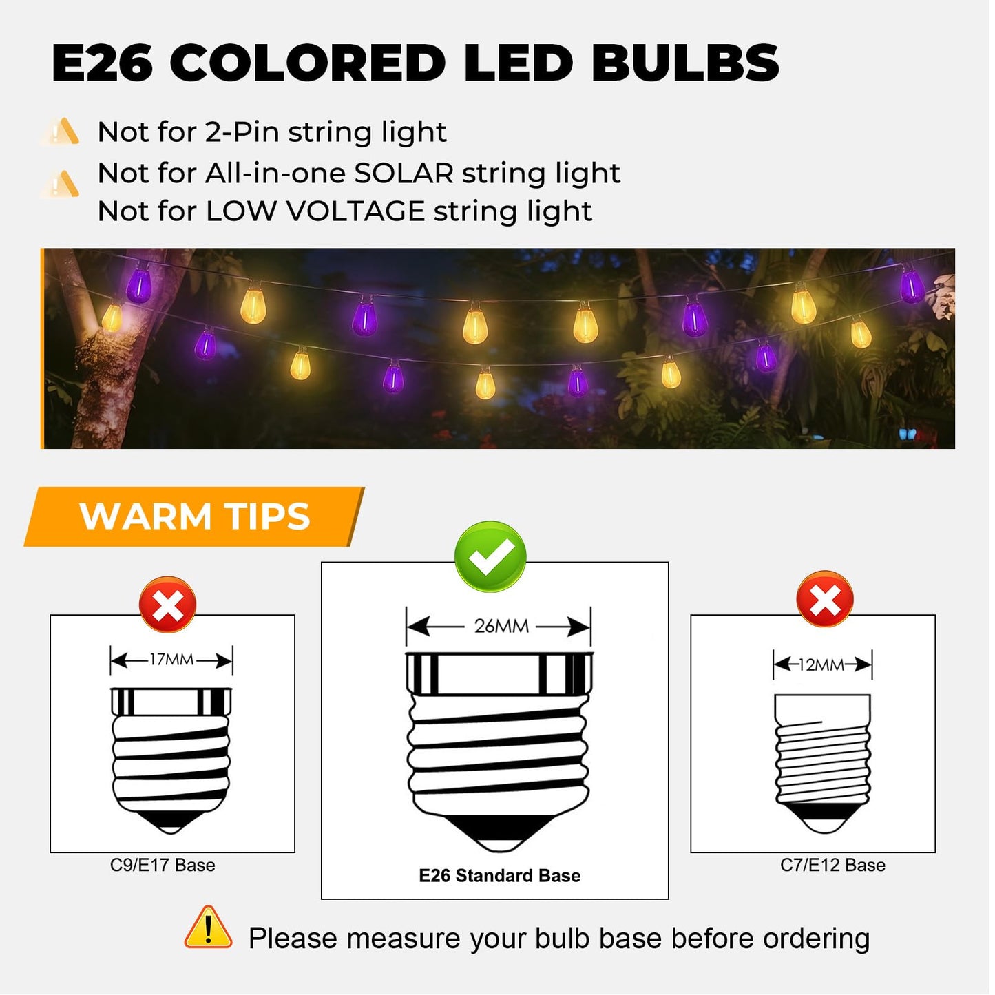 GvvooHome 1W E26 S14 LED Orange Purple String Light Bulbs, 30 Pack