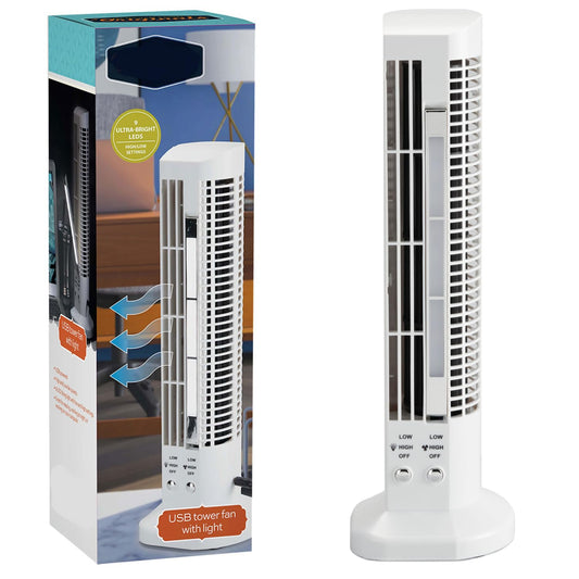 Tabletop Desktop USB Powered Fan, Dual Speed Control, Tilting LED Light