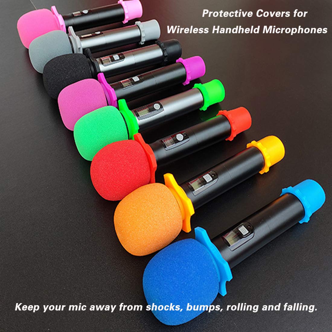 TuNan 9PCS Wireless Handheld Microphone Protection, Silicone Ring, Bottom Rod Sleeve Holder, Windscreen Foam Cover for KTV Device, Shakeproof &