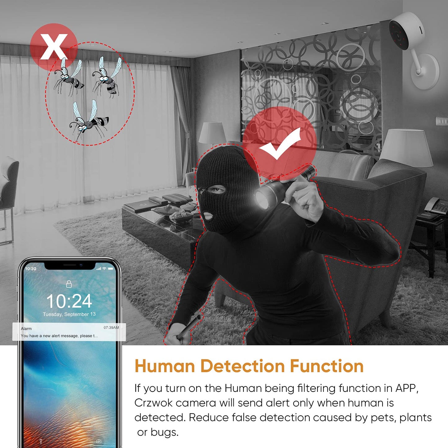 Crzwok Indoor Security Camera, 1080P HD WiFi Home Wireless Camera with 2-Way Audio, Night Vision, Motion Detection for Pet/Elder/Baby/Nanny Monitor