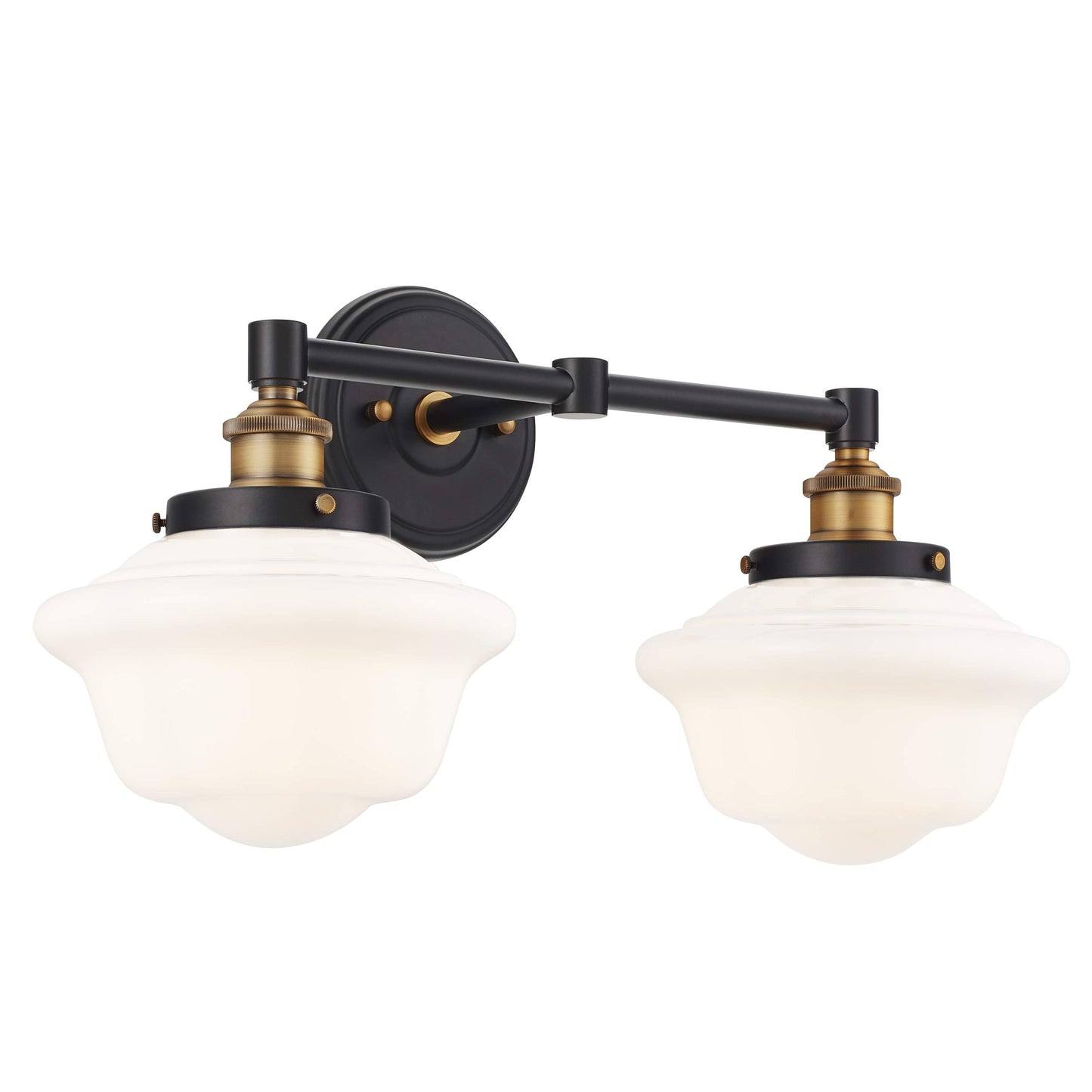Linea di Liara Lavagna Farmhouse Matte Black Bathroom Light Fixtures Over Mirror Black and Gold 2-Light Bathroom Vanity Light Fixture Milk Glass