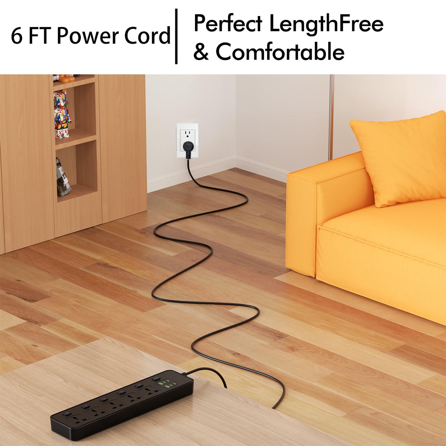 Universal Power Strip with USB Ports, Individual Swtich, 6ft Power Cord, 5 Universal AC Outlets, 4USB C and 2USB (5V/4.2A), Max 3000w, 110-240V, Child