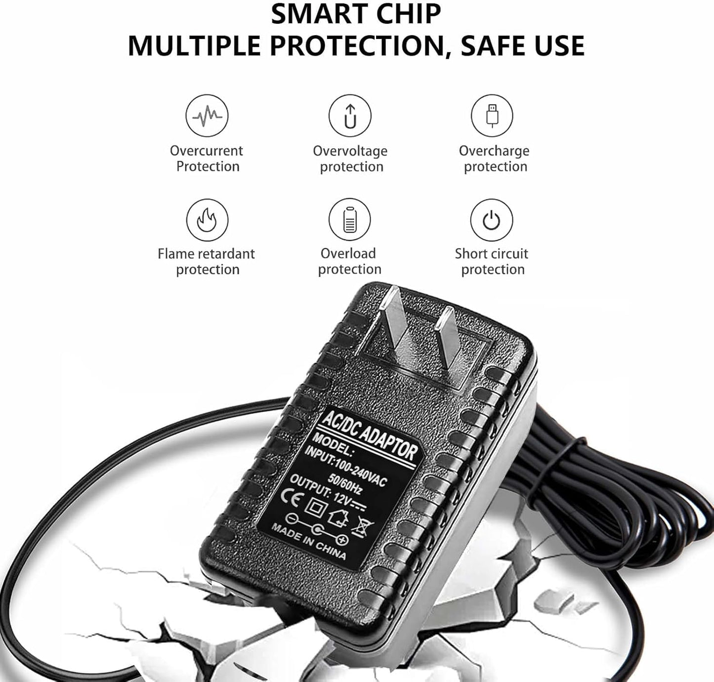 12V 2A Power Cord Adapter Compatible with Fenchilin Hollywood Vanity Makeup Mirror Light Bulbs, Hollywood Vanity Mirror Power Cable for Makeup Light…