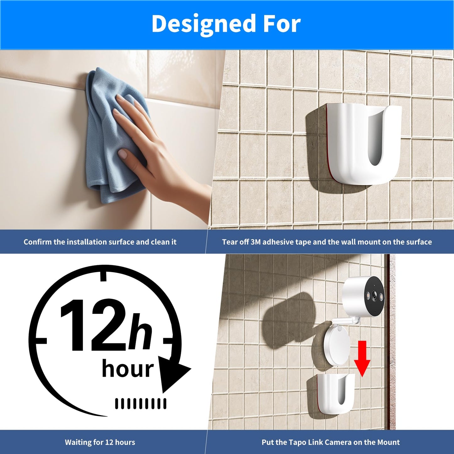 Dukoyb No Drilling Tapo Camera Mount,Compatible with Tapo Link Camera C120,Adhesive Mounting Holder,Easy to Install for TP Link Indoor/Outdoor