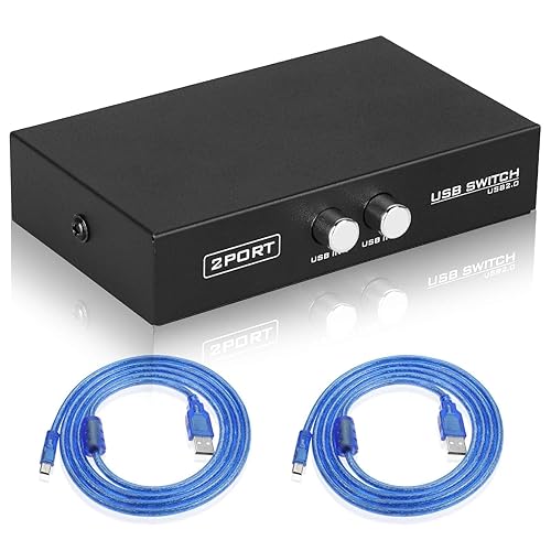 EEEKit 2 Port USB 2.0 Manual Sharing Switch Hub, Printer Scanner Splitter Adapter with 2 Pack USB A to B Cables