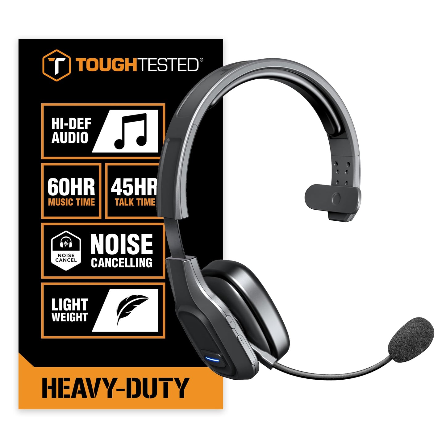 ToughTested PROCOMM 724 Wireless Bluetooth Headset with Noise Cancelling Mic - 40Hr Talk Time, 60Hr Music, HD Sound, Dual Device Pair - Pro Trucker