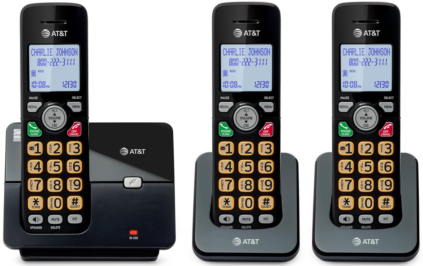 AT&T 3-Handsets Landline Home Phone with Caller ID/Call Waiting, Cordless Phone DECT 6.0 Full-Duplex Handset Speakerphone, Backlit Keypad and Display