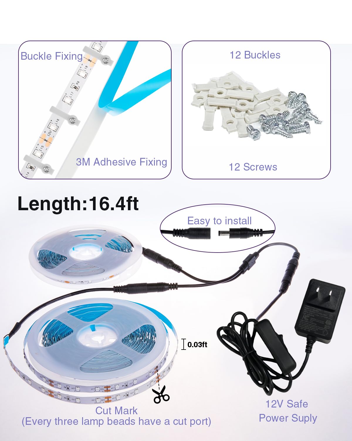 Onforu 32.8ft LED Black Light Strip Kit, 600 Units Lamp Beads, 12V Flexible Blacklight Fixtures, 10m Ribbon, Non-Waterproof for Glow Party, Indoor
