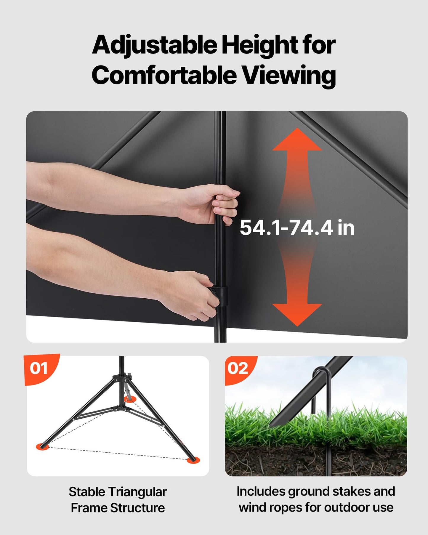 VEVOR Projector Screen with Stand, 80 Inch 160° Wide Angle Indoor Outdoor Projection Screen, 16:9 4K HD Wrinkleless Portable Tripod Screens with Carry