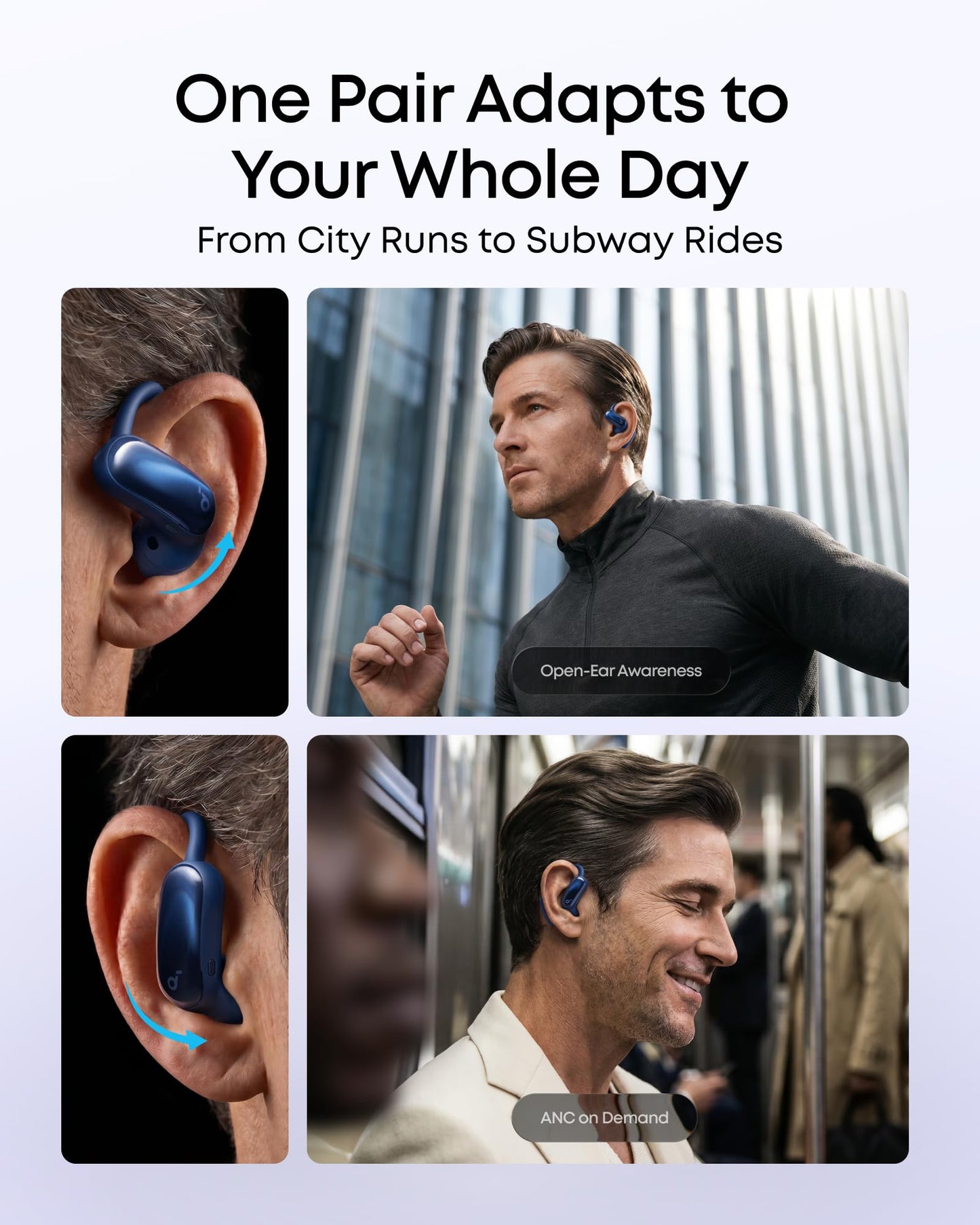 Soundcore AeroFit 2 Pro by Anker, Open-Ear with Semi-in-Ear Active Noise Cancellation, Dual-Form Earbuds, Adjustable Ear Hooks, Hi-Res, LDAC, 4-Mic AI