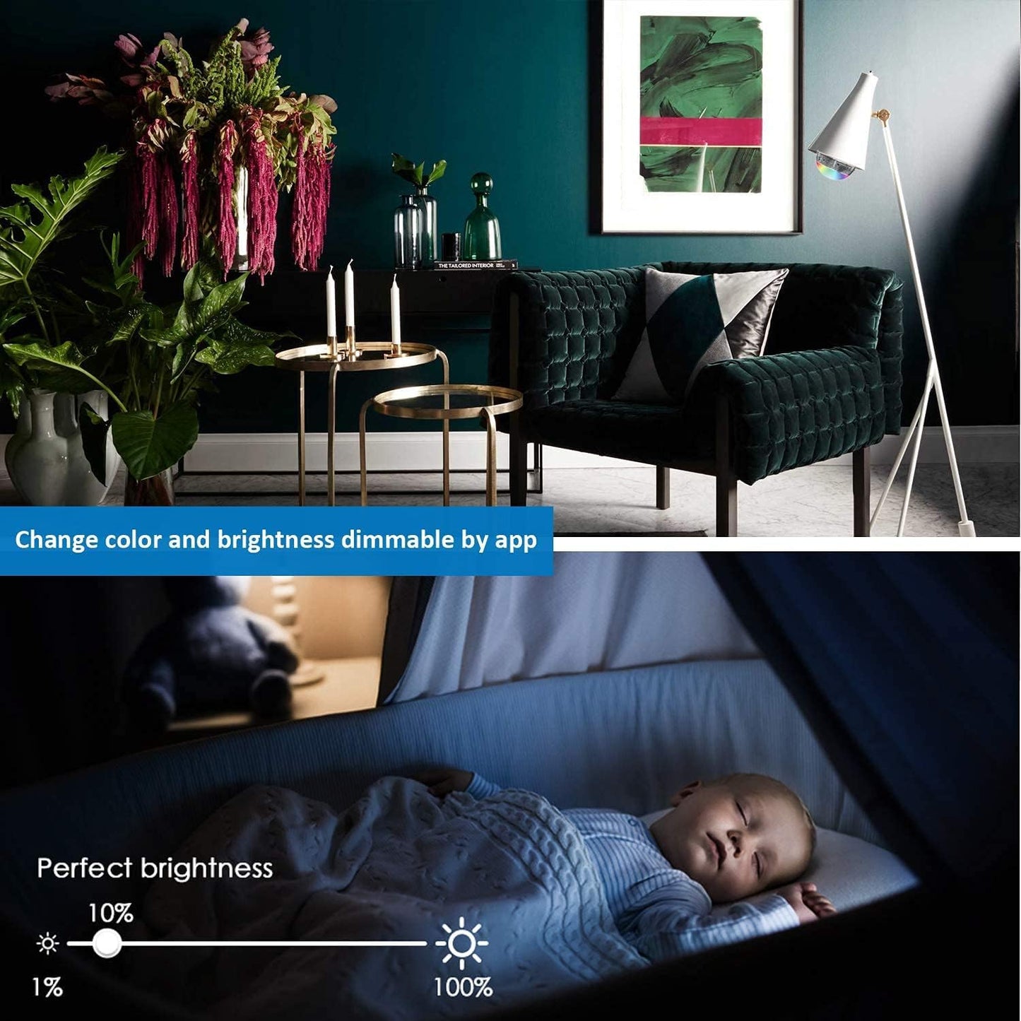 Genolite Smart Light Bulb with Bluetooth Speaker 7W 350lm 2700-6500k E27 Controlled RGB Multi Color Adjustable and Dimmable by Wireless APP Music