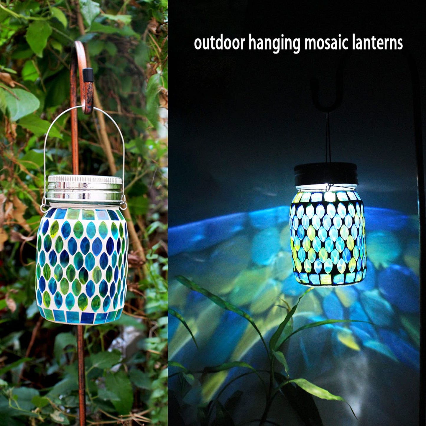 Mosaic Lights Solar Outdoor Hanging Lanterns, Garden Decor Christmas Gifts for Women Mom Grandma Halloween Decor Lights, Outdoor Waterproof Lights