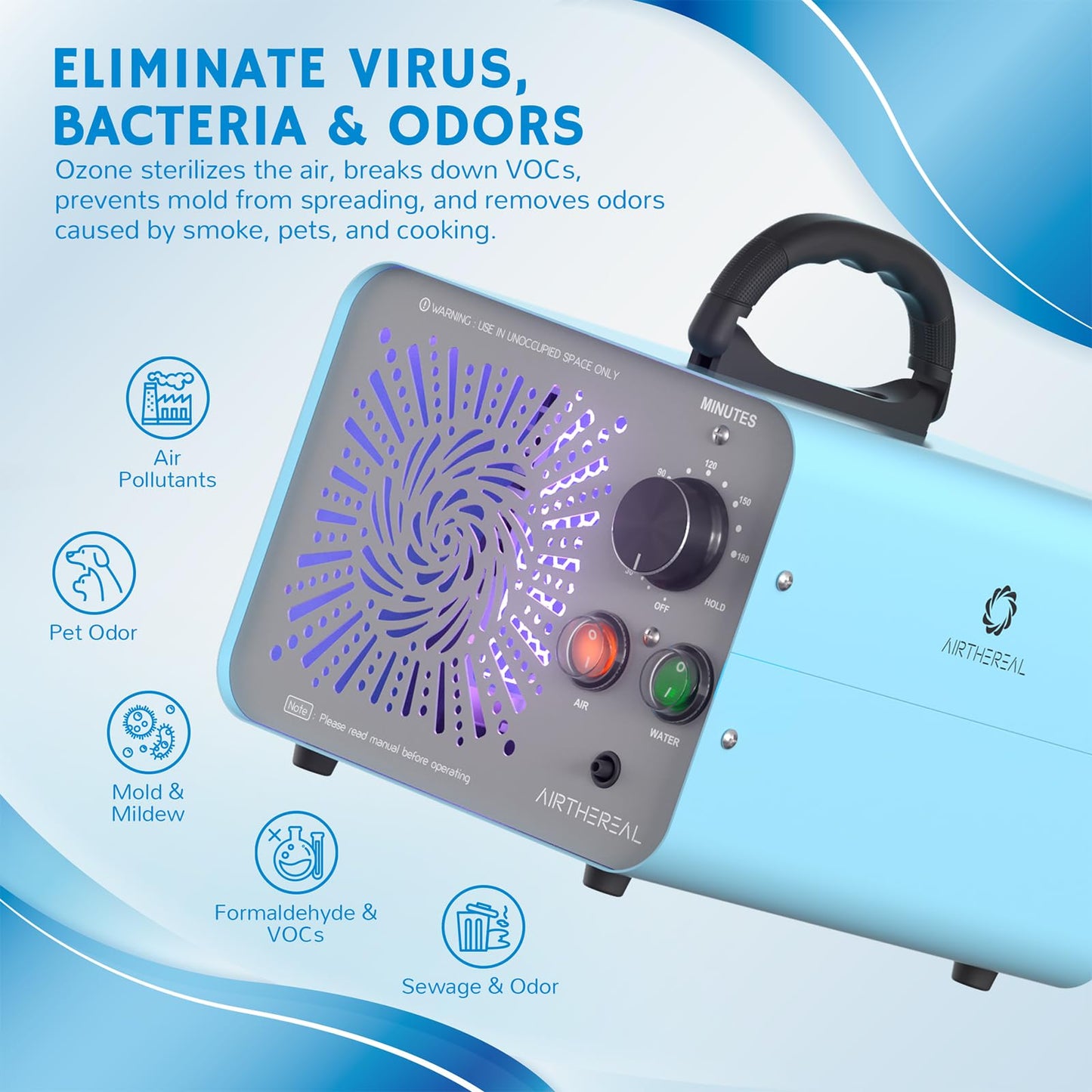 Airthereal MA25L Water Ozone Generator, 40000mg/h Output, Blue
