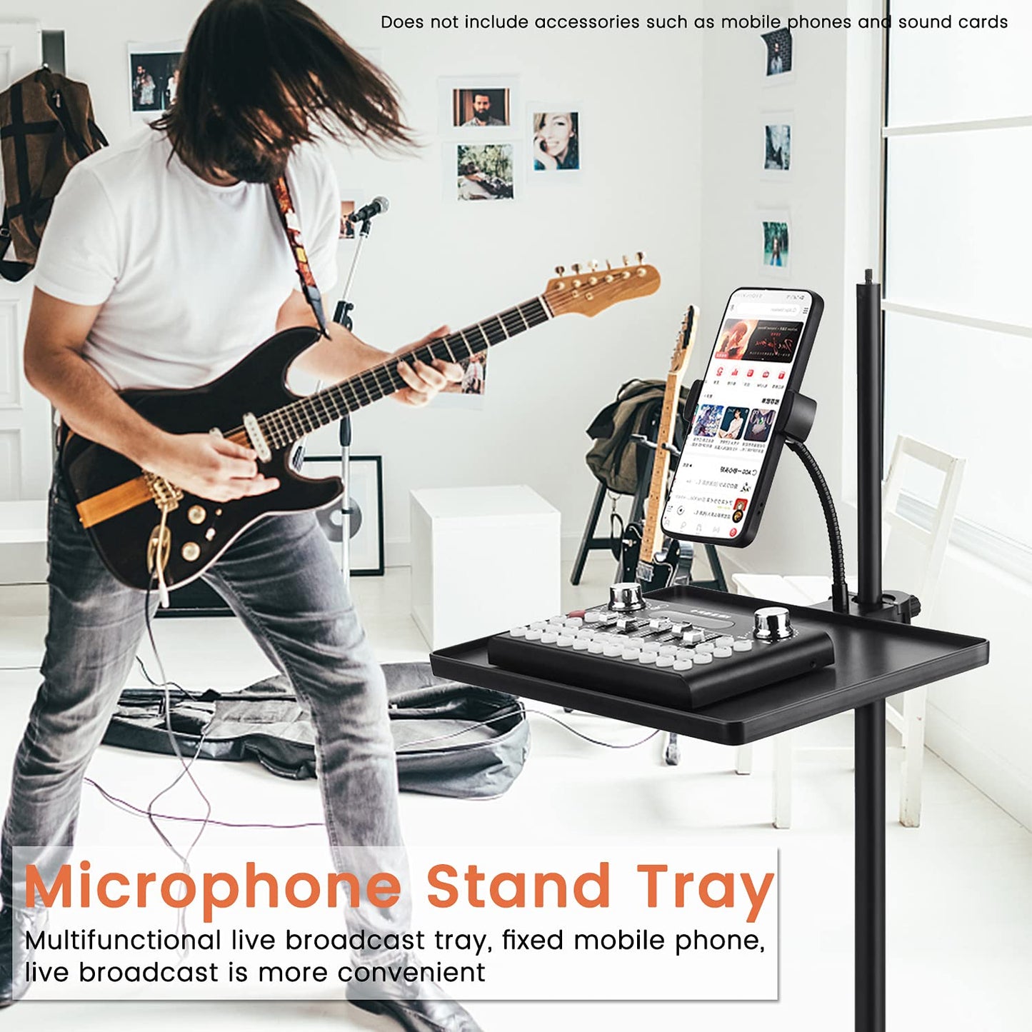 Phone holder Microphone Stand Tray, Clamp-On Rack Tray,Cell Phone Stand for Music Sheet,Compatible with Most Microphones Stands for Live