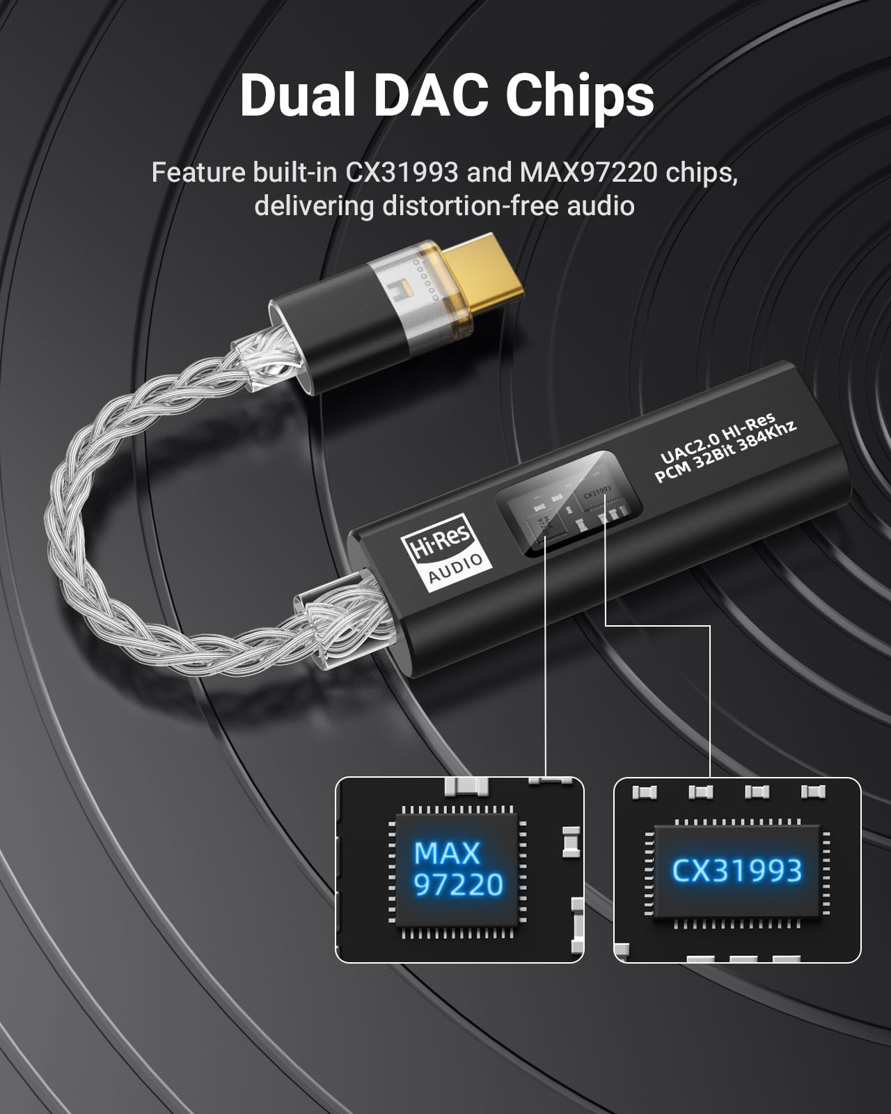 MoKo USB C to 3.5mm Audio Adapter, Dual DAC Chip CX31993 & MAX97220, 32bit/384KHz Audio Dongle with HiFi Amplifier, Type C to Headphone 3.5mm Aux