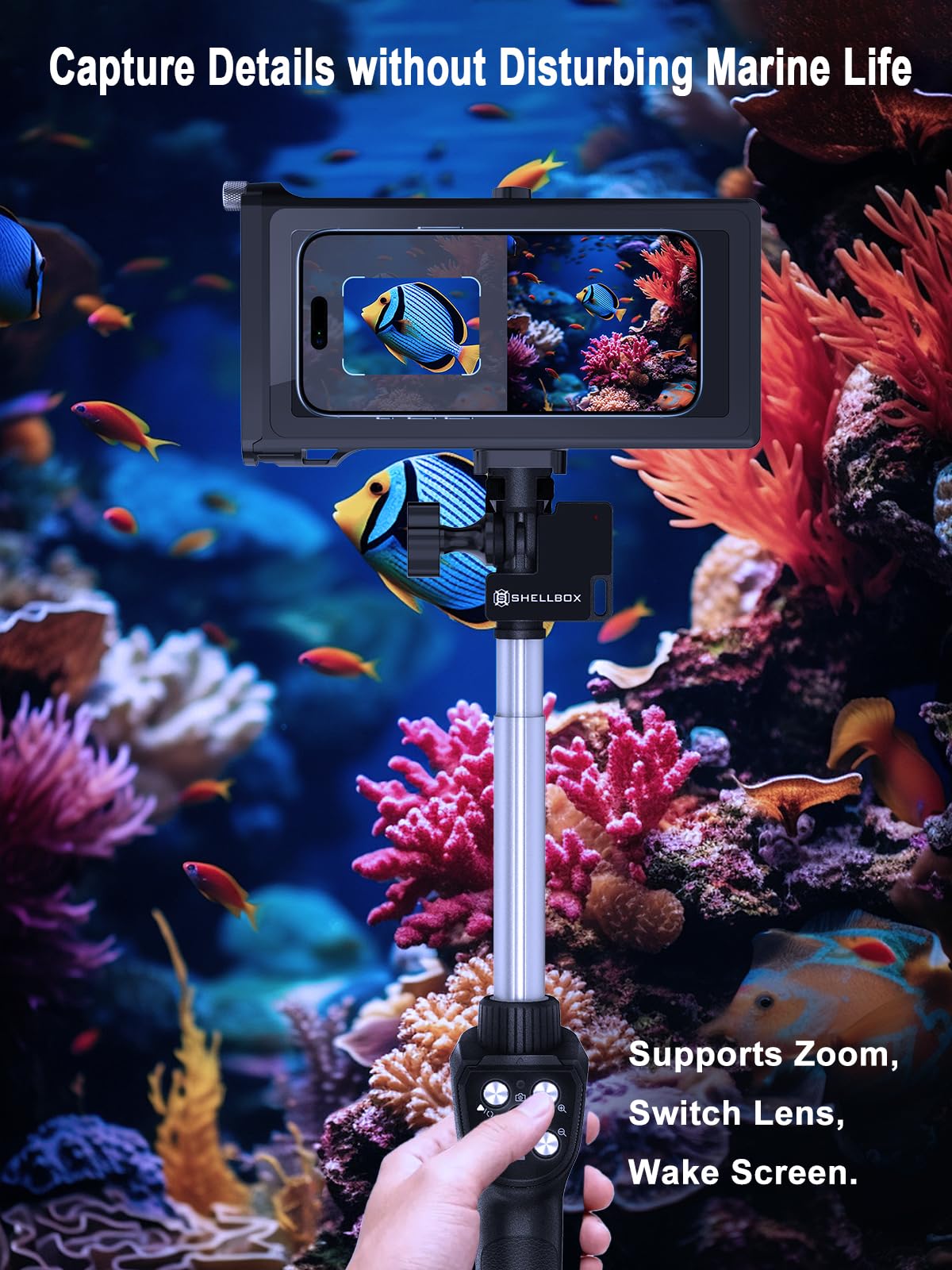 3-in-1 Diving Kit: 50FT Waterproof Phone Case + Underwater Bluetooth Selfie Stick + Phone Clip, 10-30" Extendable Pole for iPhone 17 Air/16, Samsung