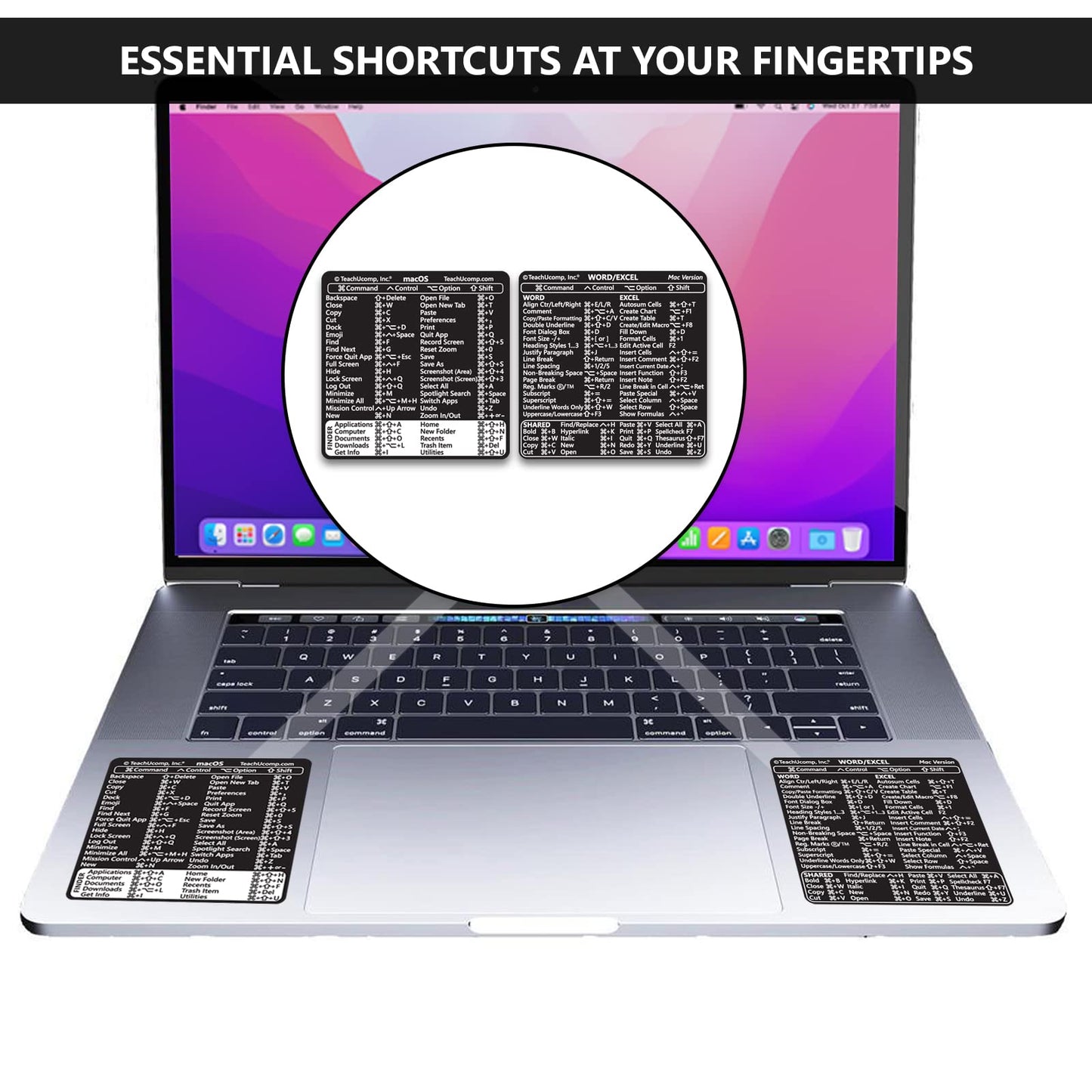 TEACHUCOMP Keyboard Shortcuts Sticker for Mac OS Plus Microsoft Word and Excel (for Mac/MacBook) Training Aid Cheat Sheet-Vinyl, Laminated, No-Residue