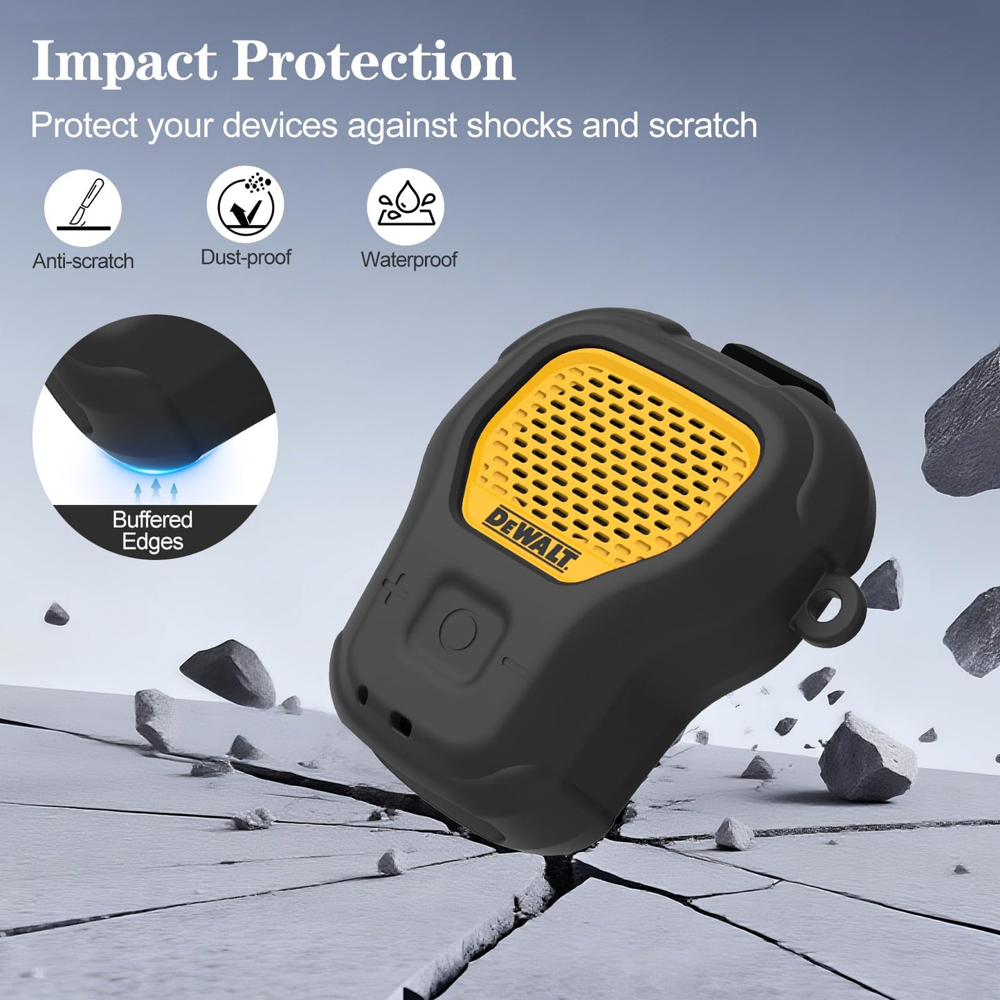 POZCIS Silicone Case for DEWALT Wearable Bluetooth Speaker Case Cover, Small Lightweight Anti-Scratch Portable for Speaker Dewalt Case with Carabiner