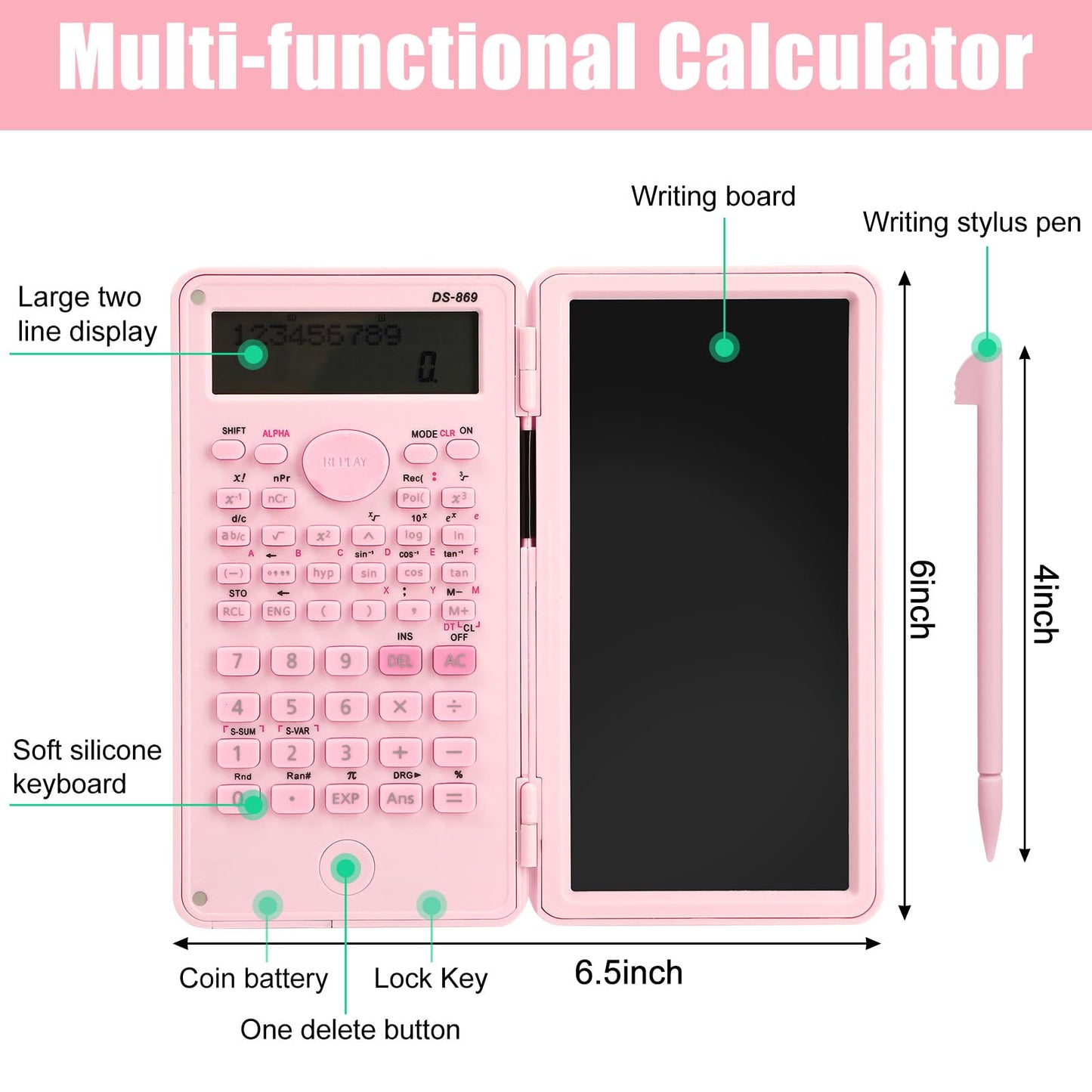 Niodel Scientific Calculator with LCD Writing Tablet Notepad, 240 Functions Foldable Math Calculator, Dual-Line 10+2 Digit Large Display, Portable