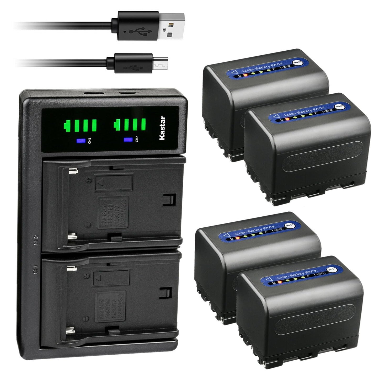 Kastar 4-Pack NP-QM71D Battery and LTD2 USB Charger Compatible with Sony CCD-TRV108 CCD-TRV116 CCD-TRV118 CCD-TRV126 GV-D1000 GV-D1000E Video