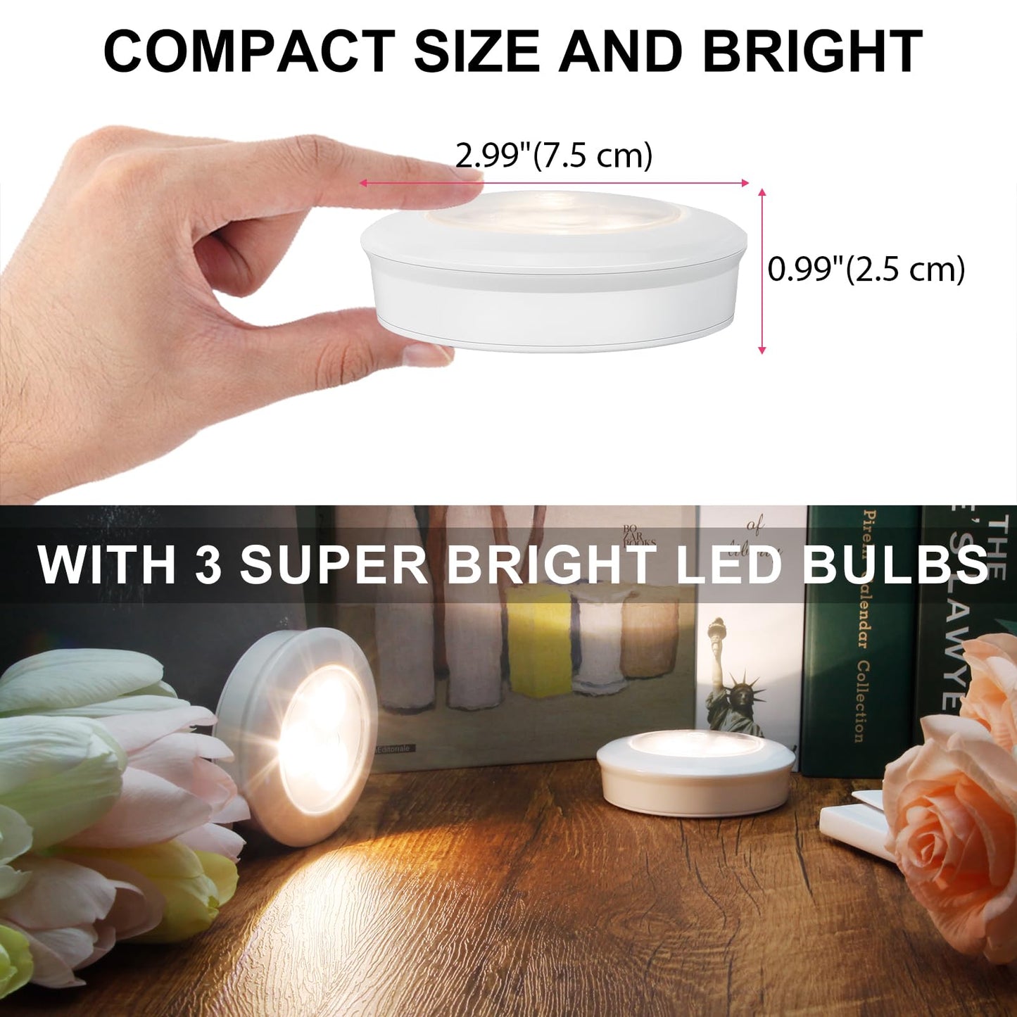 LUXSWAY LED Puck Light, Ultra-Thin Touch Light, Battery Operated, Tap Lights, 60 Lumens, Stick on Lights, Under Cabinet Lighting, Ideal for Kitchen