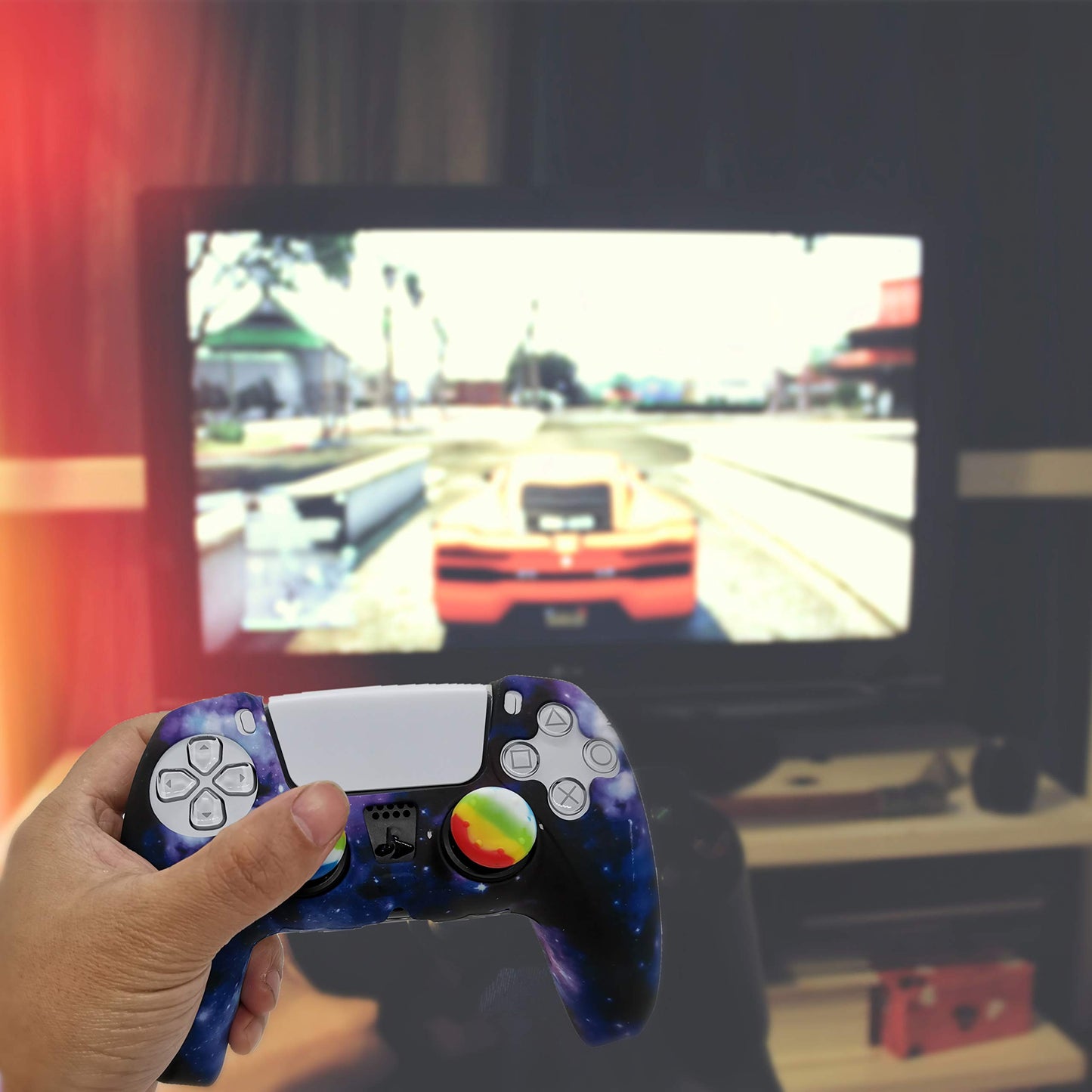 Skin for PS5 Controller Grips, Silicone Case Cover for PlayStation 5 Anti-Slip Protector with 10pcs Thumb Joysticks Caps (Blue Starry Sky)