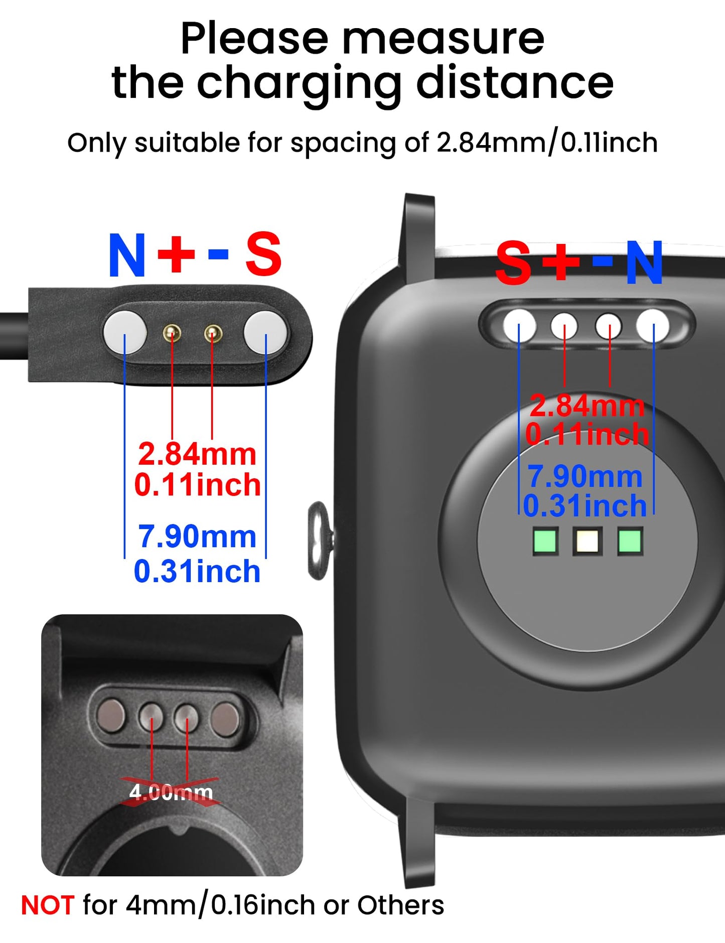 Sinoacc Smart Watch Charger for Skg Letsfit Cubitt Yamay Willful Fitpolo Tozo Wyze Umidigi Blackview 3.3Ft USB Magnetic Charging Cable Cord