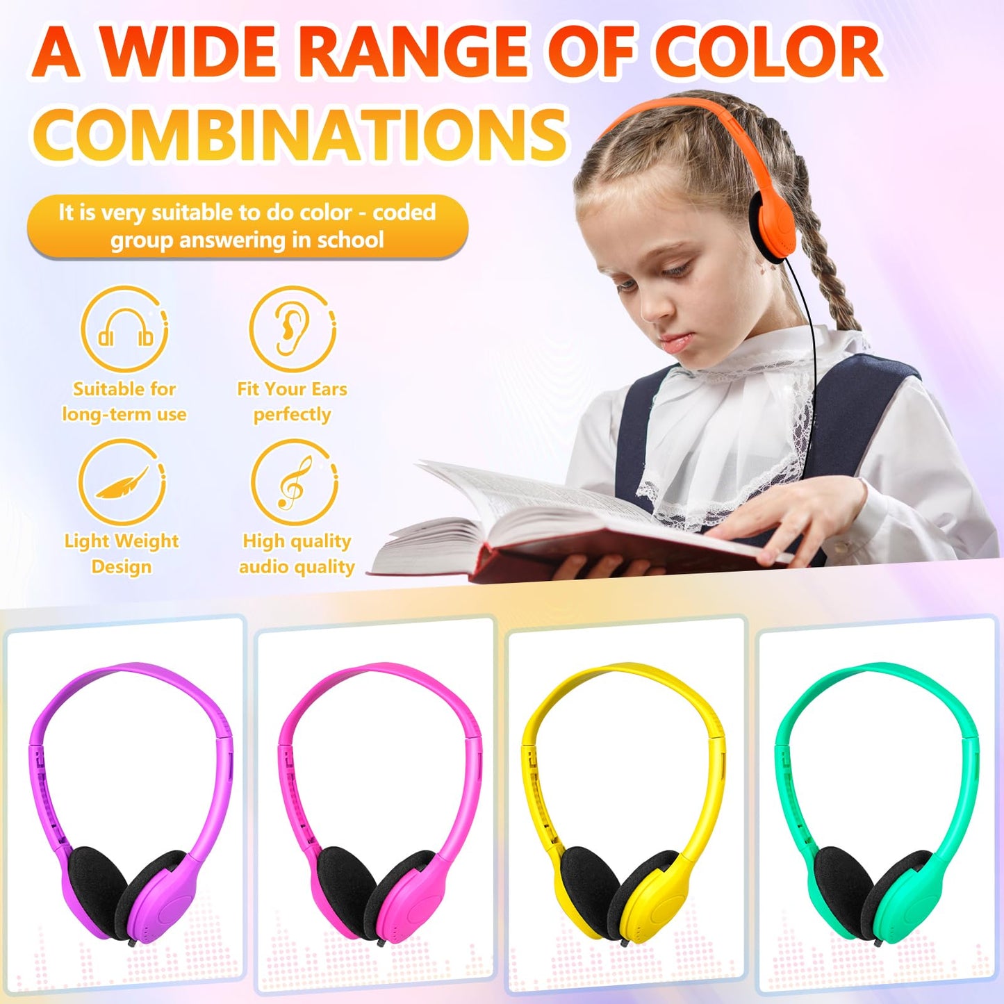 YFSFQS Kids Headphones Bulk 30 Pack for School Classroom Student Children Boys Girls Teen Computer Class Set of Headphones for Students Multi Color
