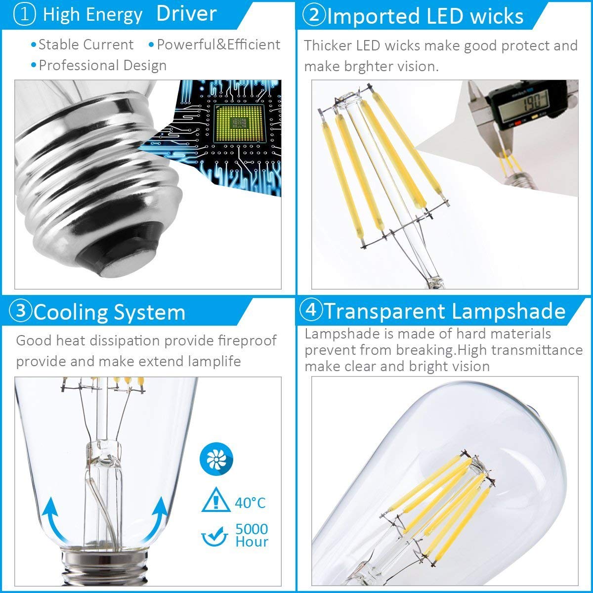 liveMAX Vintage Edison LED Bulb,Antique 40W Vintage Edison Bulb,E26 Light Bulb Led Bulb 400 Lumens Natural White 4000K,Pack of 6(Non Dimmable)