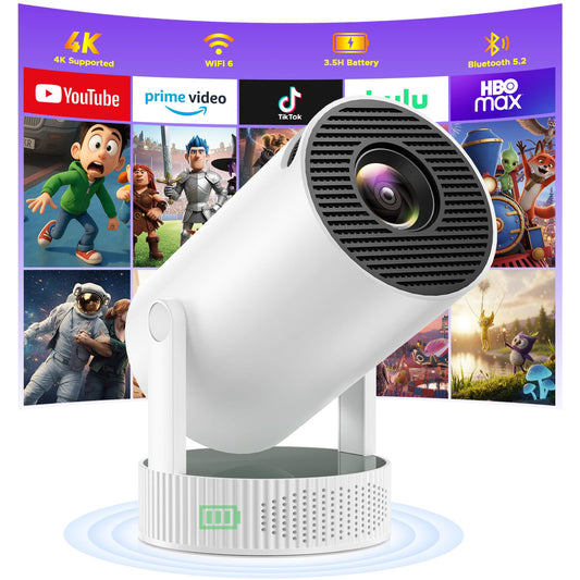 Mini Projector with WiFi and Bluetooth, Support 1080P 4K Portable Movie Projector Built-in Rechargeable Battery, Auto Keystone, 220° Rotation