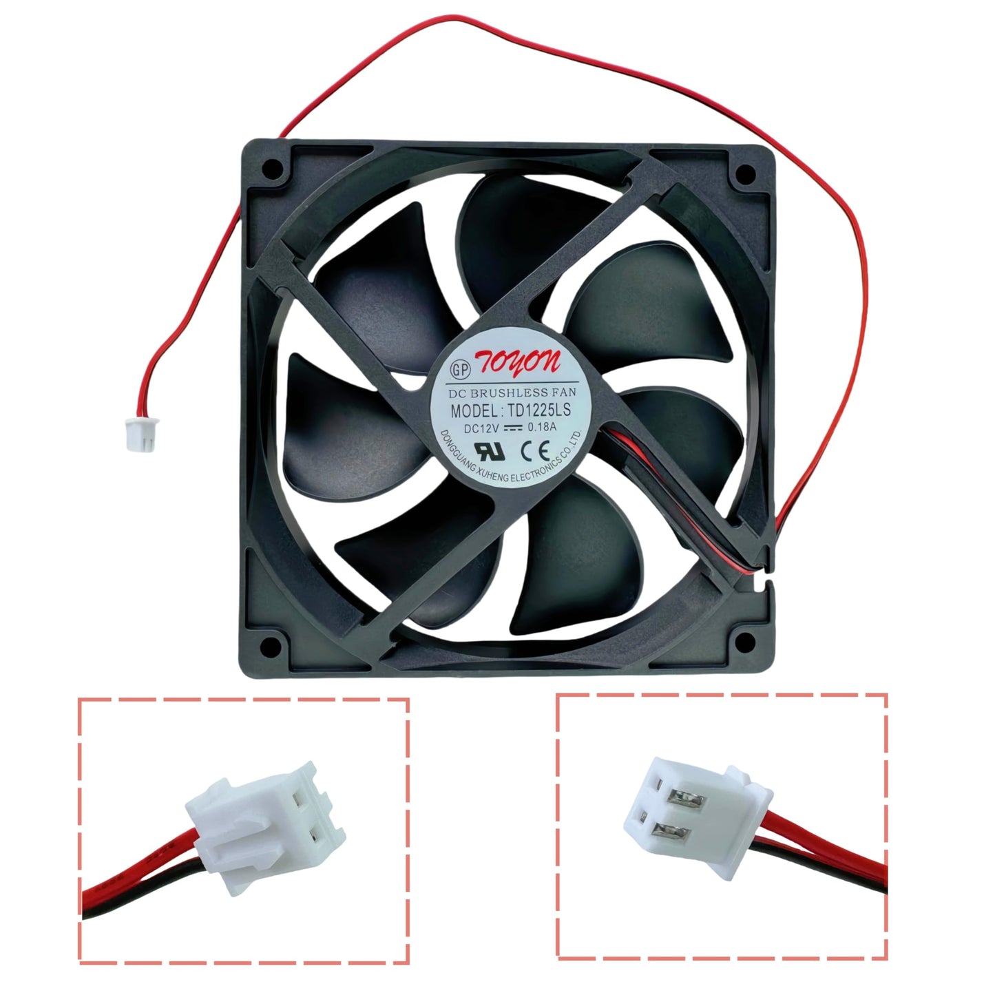 TD1225LS Cooling Fan, DC12V 0.18A 120x120x25mm 2-Wire DC BRUSHLESS Fan TD1225LS