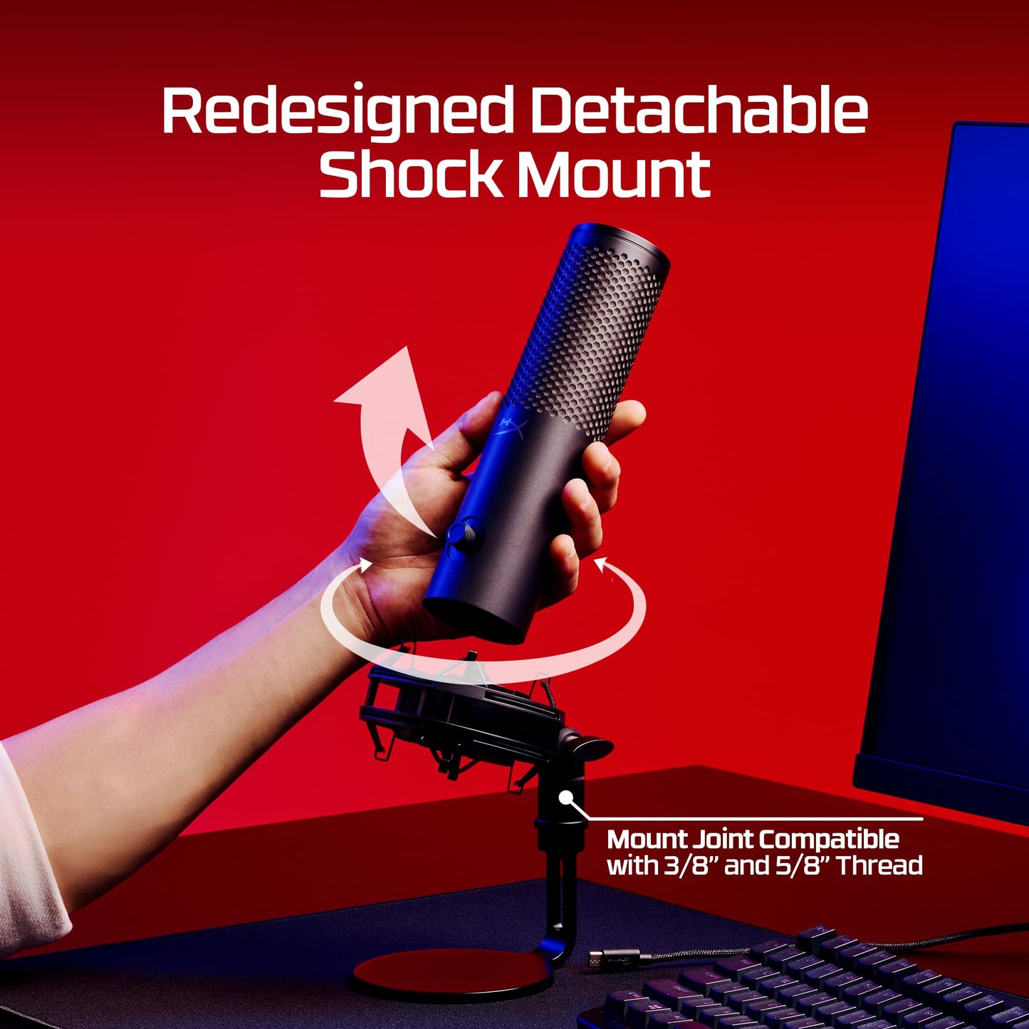 HyperX QuadCast 2 S - USB Microphone, with RGB Lighting, Streaming and Podcasting, with On-Board Controls, LED Lighting, Removable Shock Mount, PC