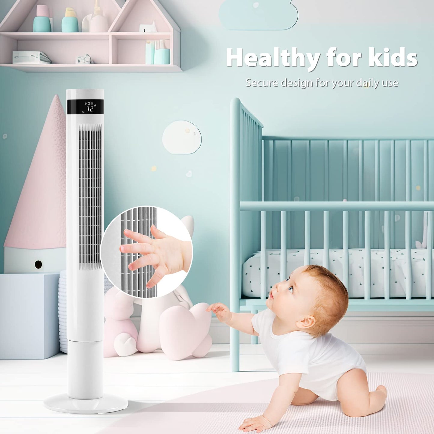 Antarctic Star Tower Fan Portable Electric Oscillating Fan Quiet Cooling Remote Control Standing Bladeless Floor Fans 3 Speeds Wind Modes Timer