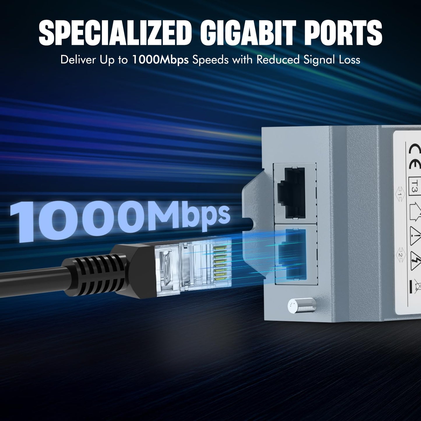 PROCET Ethernet Surge Protector Gigabit - 2 Pairs Port 20KV Industrial Lightning Arrestor for -40°F to 185°F, 120W/port PoE++ RJ45 Surge Protector