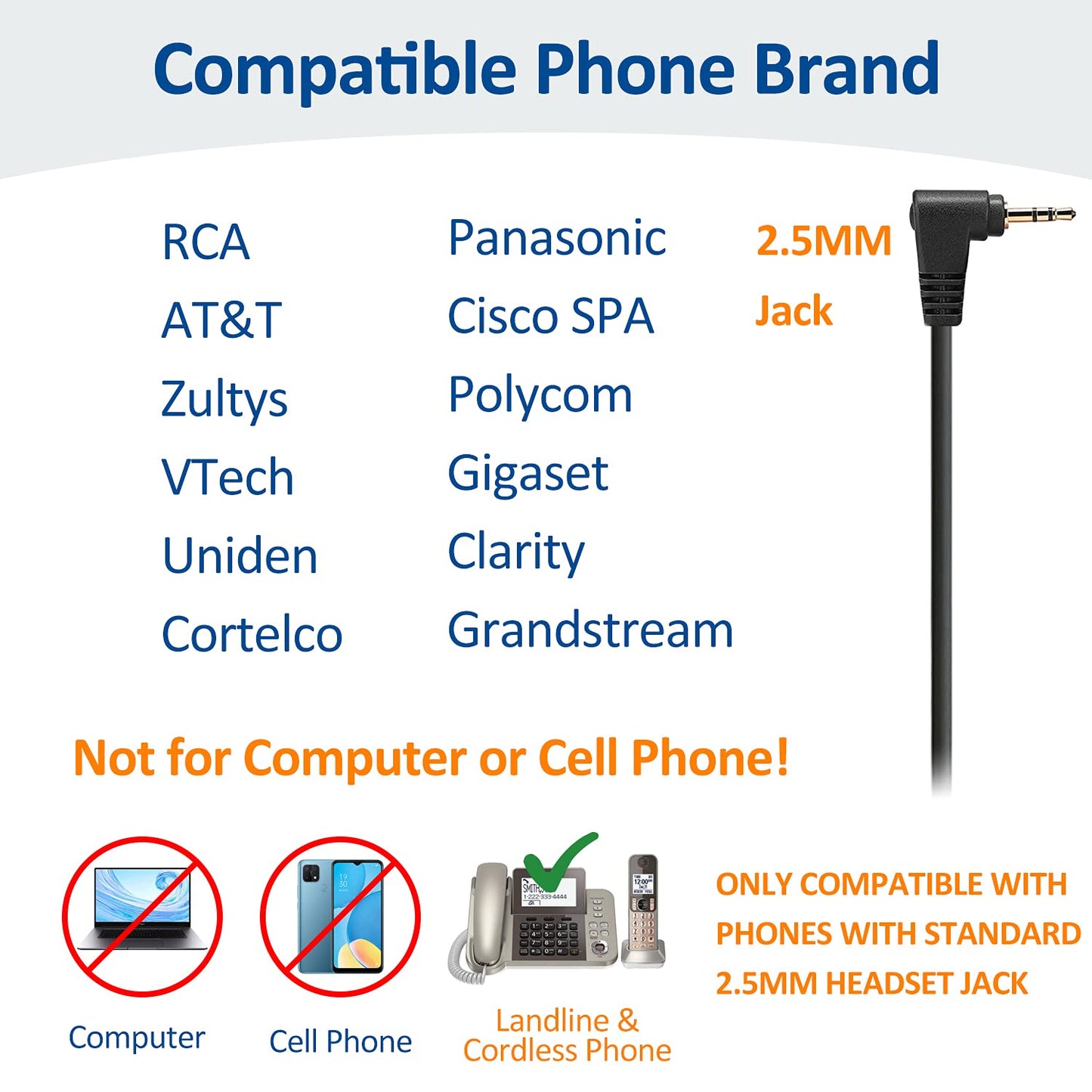 Wantek 2.5mm Telephone Headset Monaural with Noise Canceling Mic+Quick Disconnect Compatible with Cisco Linksys SPA Polycom Grandstream Panasonic