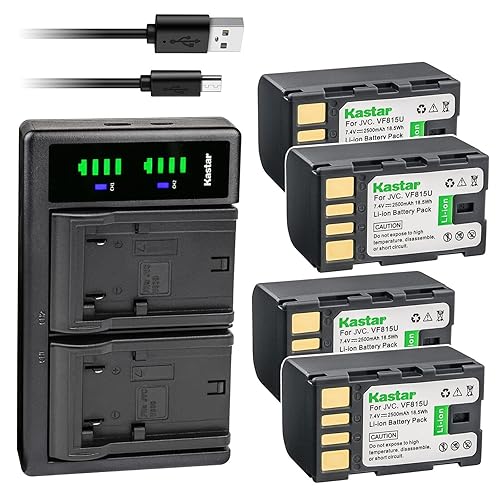 Kastar 4-Pack Battery and LTD2 USB Charger Replacement for JVC GZ-HD320BUS GY-HM70 GY-HM100 GY-HM100U GY-HM150 GY-HM170U GY-HM180 GY-HM360 GZ-HM1
