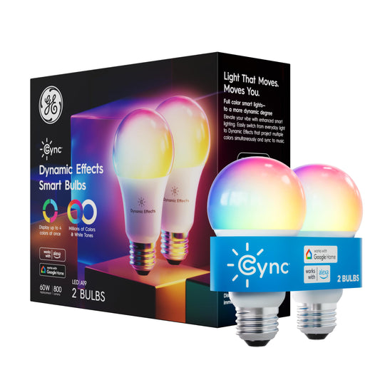 Cync GE Dynamic Effects A19 Color Changing Smart LED Bulbs, 2 Pack