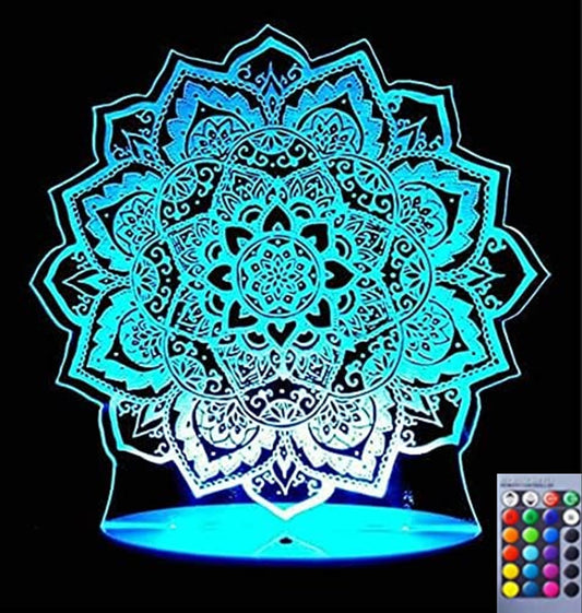 Jinnwell 3D Lotus Flower Night Light Lamp Illusion 16 Color Changing Table Desk Decoration Lamps Gift with Acrylic Flat ABS Base USB Cable Toy