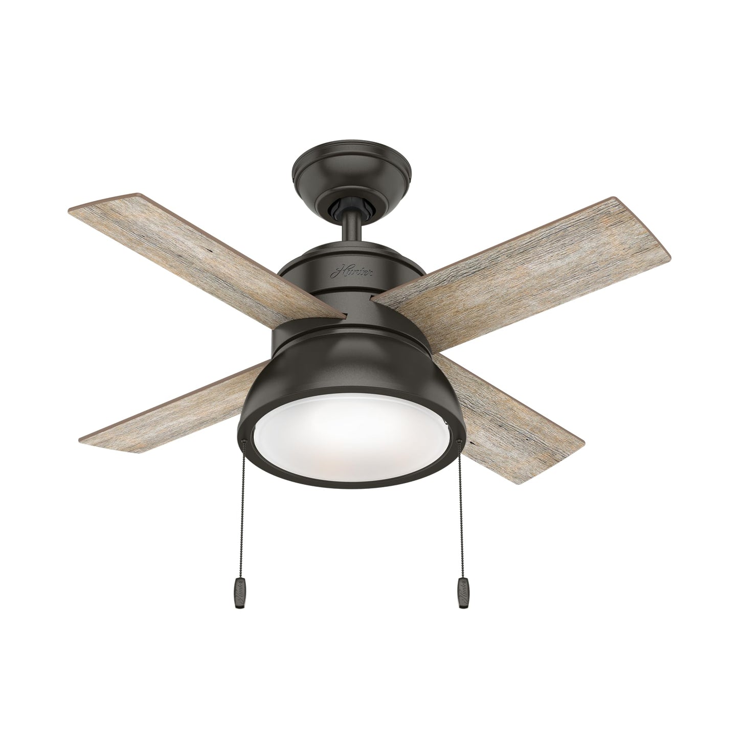 Hunter 36 inch Small Indoor Ceiling Fan with LED Light and Pull Chain - Standard Mount Bronze Ceiling Fan, 4 Blades, for Bedroom, Home Office, or